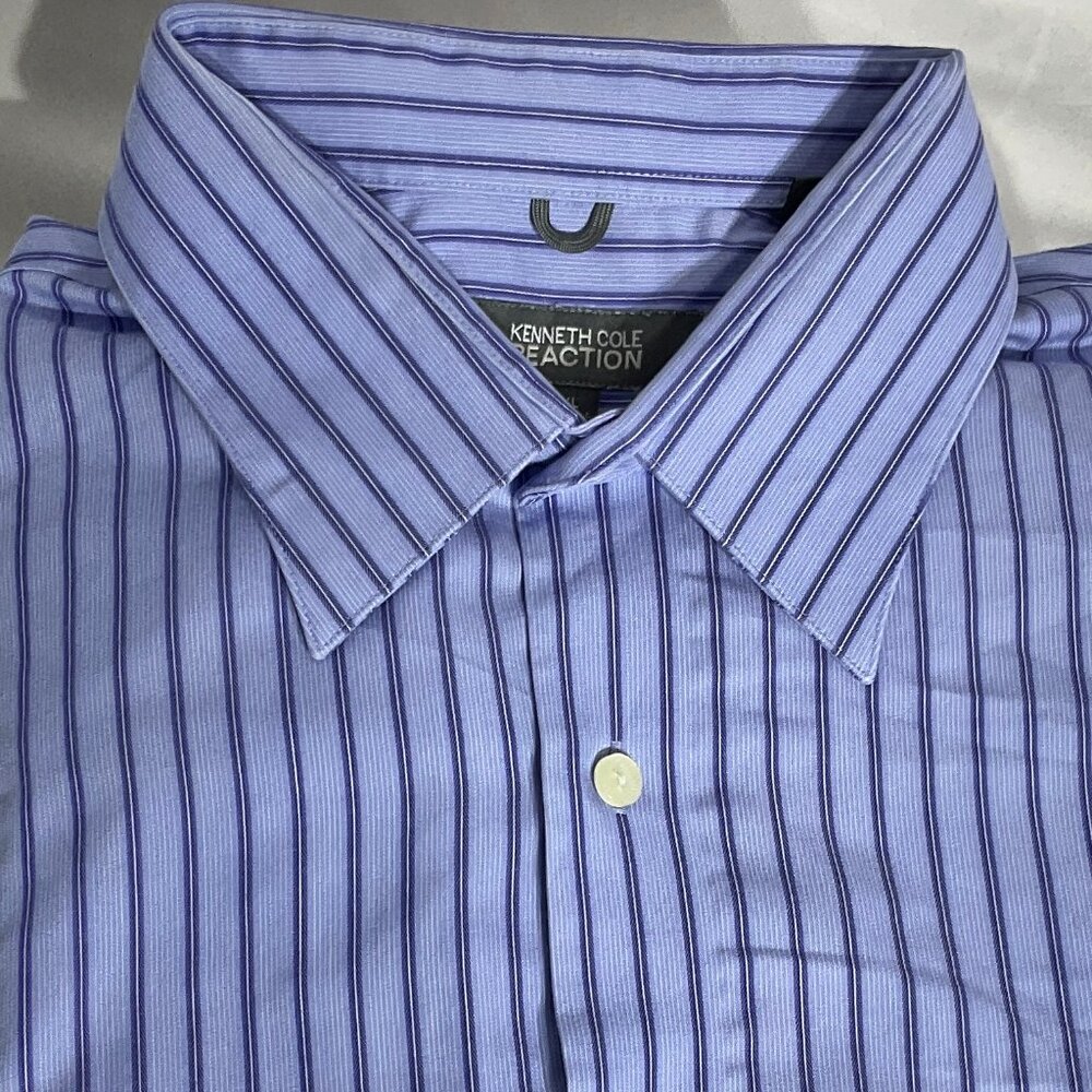 Kenneth Cole Reaction Mens XL Blue Stripe Button Down Dress Shirt 100% Cotton